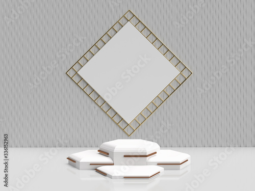 Minimalistic 3d rendering abstract geometric shape for products or achivments in pastel color
