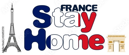 france stay home poster bright. flat style stock