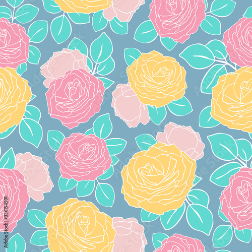 Seamless pastel roses vector background