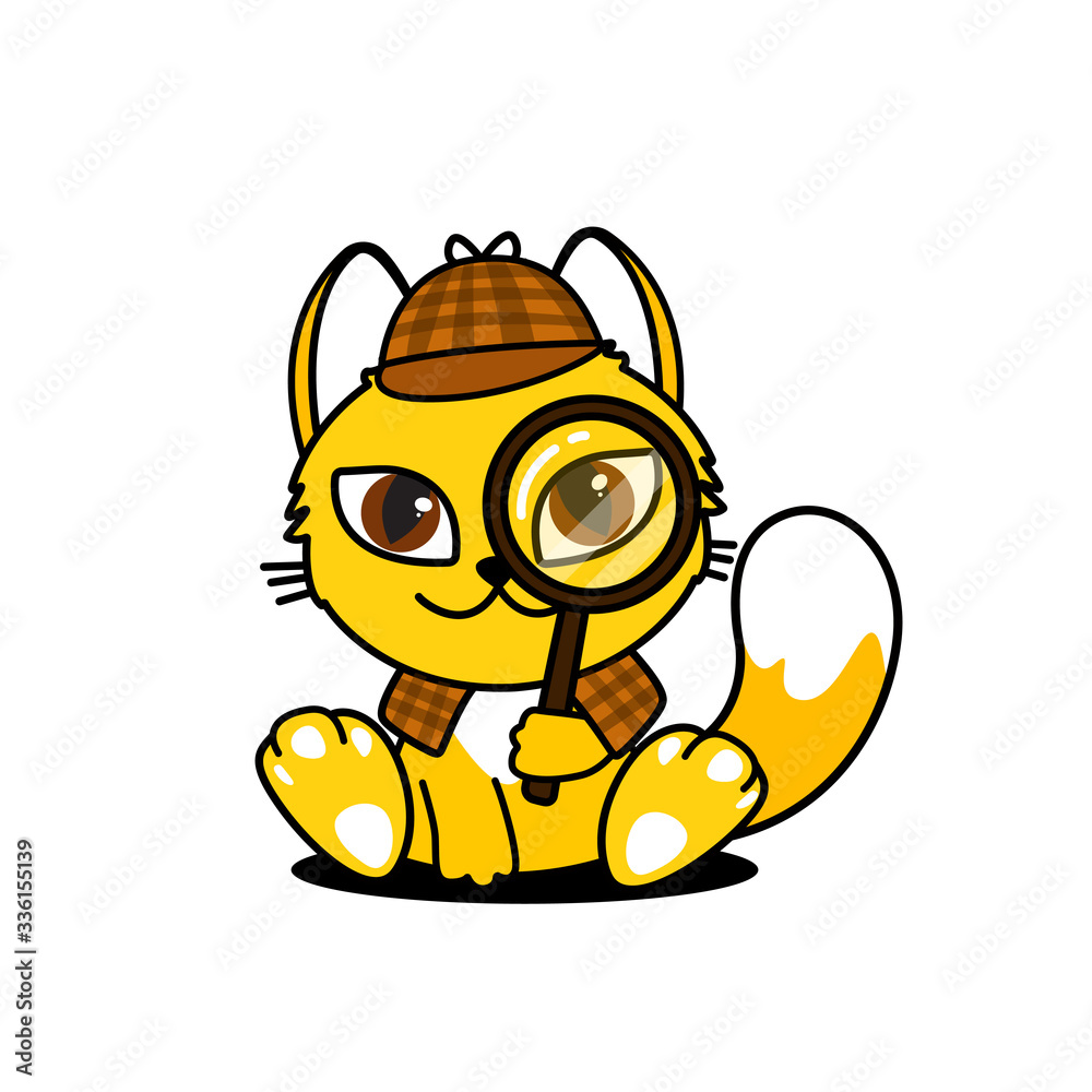 Vector illustration of a cat detective. Mascot cat