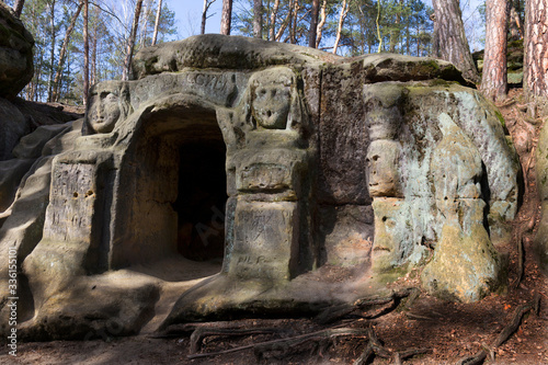 Monument sandstone sculptures from 19th century in northern Bohemia, Libechov, Czech Republic photo