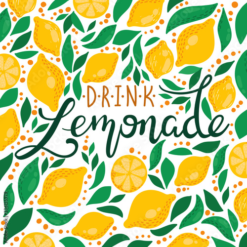 Lemons lemonade leafs vector banner design