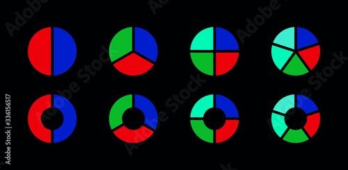 Futuristic pie chart set. Technology circle diagram icons with 2,3,4,5 sections and steps isolated on dark background. Modern vector design illustration for UI infographic, web design, presentation Free Download Futuristic pie chart set. Technology circle diagram icons with 2,3,4,5 sections and steps isolated on dark background. Modern vector design illustration for UI infographic, web design, presentation - GFXLoad