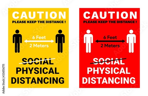 Physical Distancing Not Social Distancing Warning Board Sign Design Vector Illustration to Prevent Corona Virus Covid-19 Spread