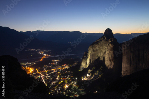 Night landscape of Kalambaka towm from the top of the mountain