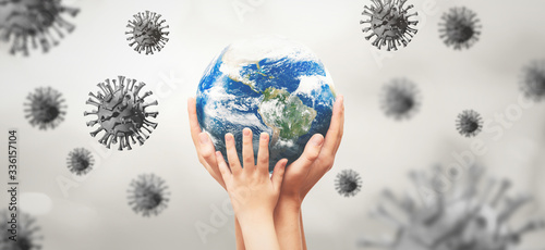 Fototapeta Naklejka Na Ścianę i Meble -  Viruses around the earth globe, world pandemic