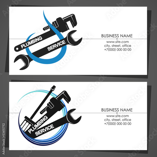 Business card with a drop of water and wrench for plumbing repairs