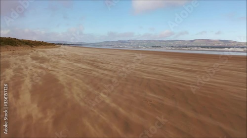 Drone view of sand storm on benone beach in northern ireland photo