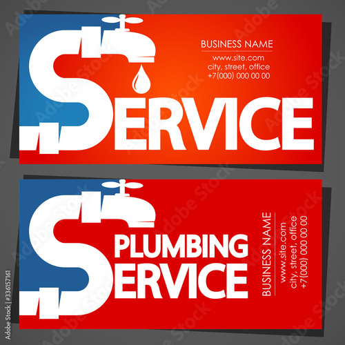 Service repair plumbing and piping systems business card concept