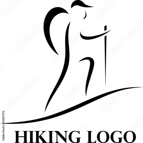 Adventure logo simple line hiker silhouette. Vector illustration, EPS 10.