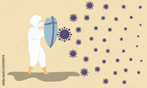 Man with mask surgical is protecting virus spread with shield protection