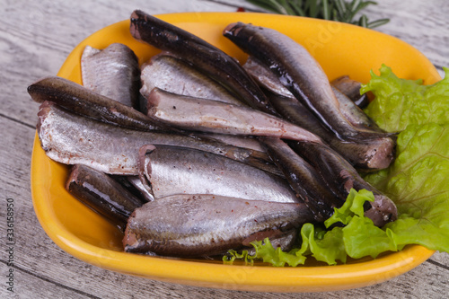 Anchovy fish snack in the bowl