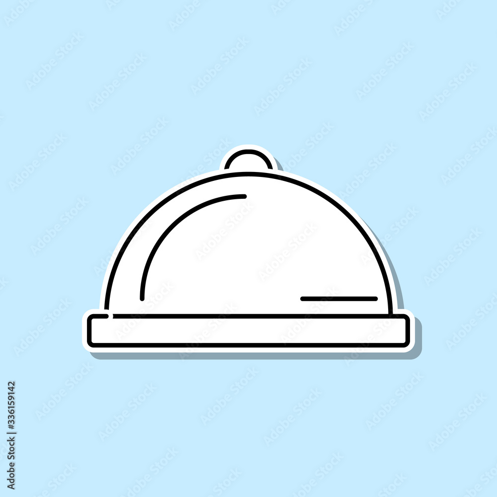 Restaurant steel serving tray sticker icon. Simple thin line, outline vector of kitchen icons for ui and ux, website or mobile application Restaurant steel serving tray sticker icon. Simple thin line, outline vector of kitchen icons for ui and ux, website or mobile application
