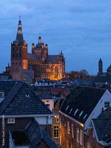 The beautiful old chrurch of Den Bosch during the blue hour. Den Bosch is a city in the Netherlands.