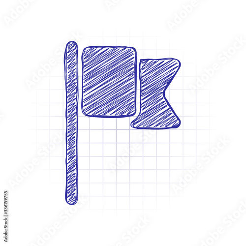 Simple flag icon. Hand drawn sketched picture with scribble fill. Blue ink. Doodle on white background