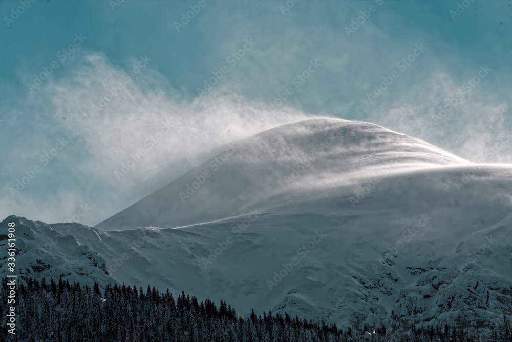 windy snowy mountain - polish tatry - obrazy, fototapety, plakaty 