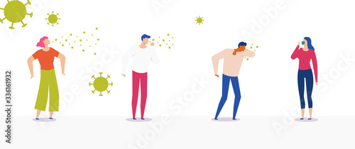 Fotografie, Obraz Coronavirus: set of people coughing, sneezing, using mask