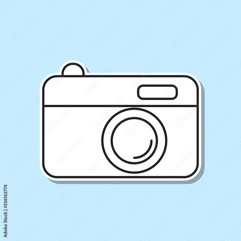 Camera sticker icon. Simple thin line, outline vector of party icons for ui and ux, website or mobile application Camera sticker icon. Simple thin line, outline vector of party icons for ui and ux, website or mobile application