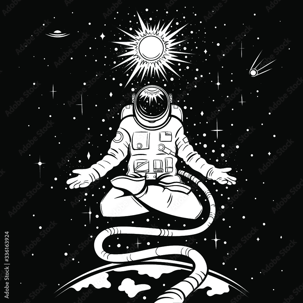Vector Black and White Astronaut Space Illustration Stock Vector ...