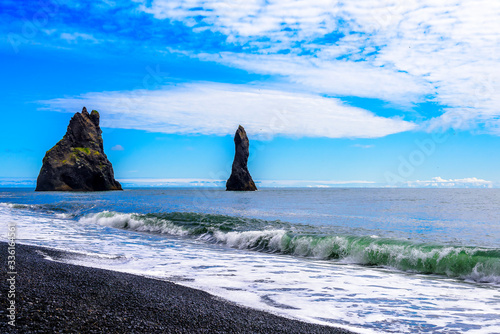 Beautiful Iceland Vik coast with troll rock formations