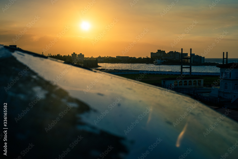 Sunset with reflecting glass plate
