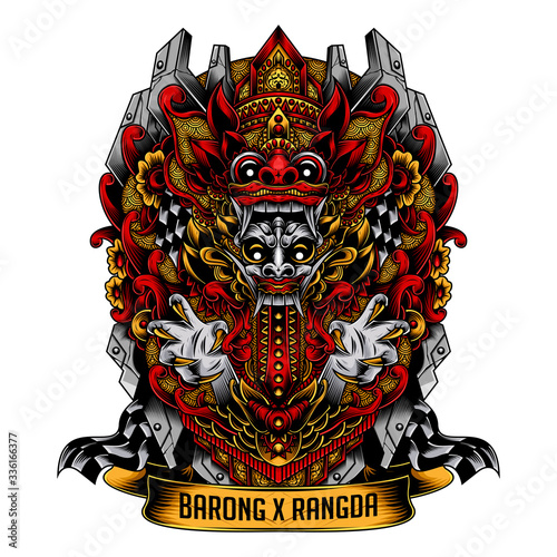 Balinese Barong x Rangda Tshirt design. Vector illustration design