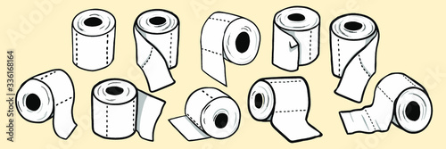 Collection of toilet paper rolls in cartoon style. Can pe used as a pattern or as individuals.