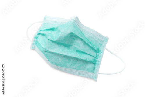 Hygienic mask or surgical earloop face mask isolated on white background with clipping path. anti virus and bacteria protective face air pollution, environmental and protection concept.
