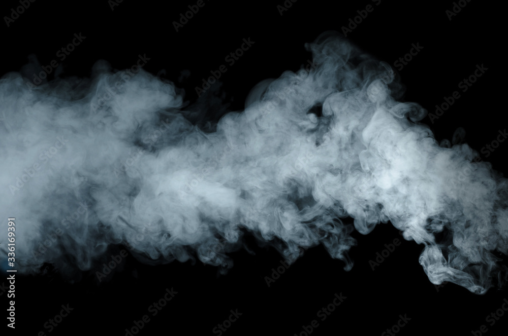 Light blue smoke blot isolated on black background.