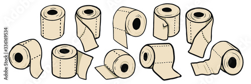 Collection of toilet paper rolls in cartoon style. Can pe used as a pattern or as individuals.