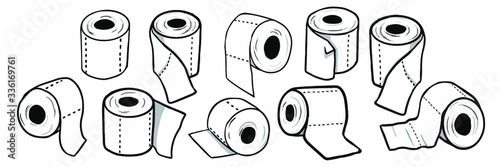 Collection of toilet paper rolls in cartoon style. Can pe used as a pattern or as individuals.
