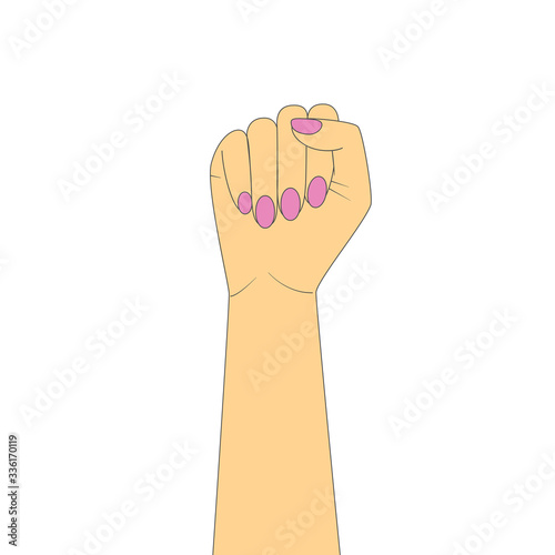 Female fist raised up. Vector illustration in cartoon style