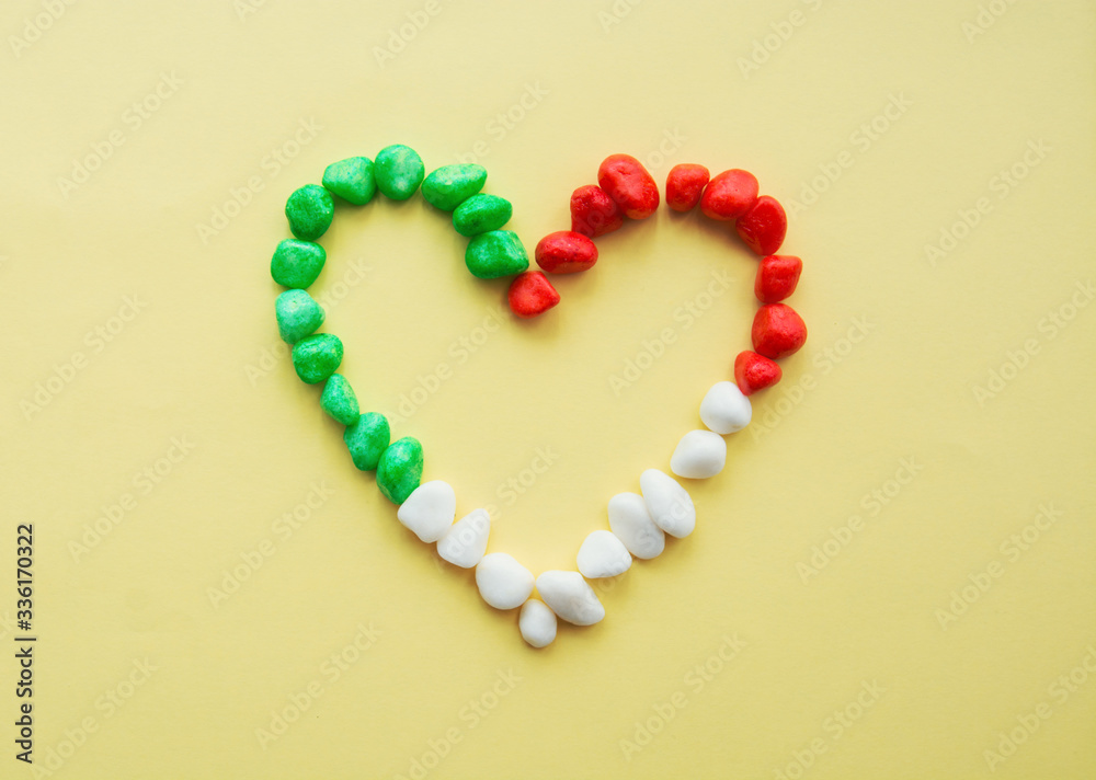 Italian patriotic concept, heart of Italy flag colors. Italy love and pride greeting card for national holidays
