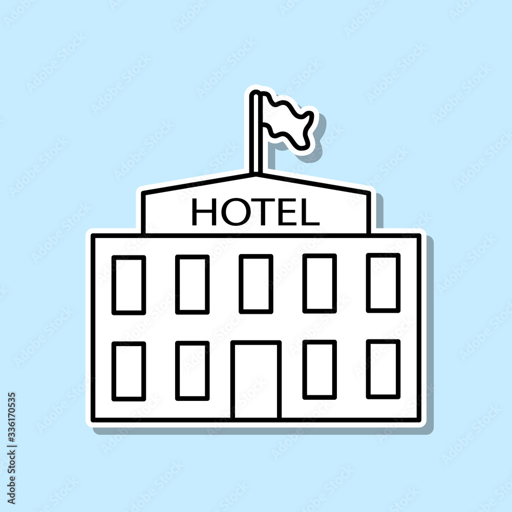hotel sticker icon. Simple thin line, outline vector of Turizm icons for ui and ux, website or mobile application on blue background hotel sticker icon. Simple thin line, outline vector of Turizm icons for ui and ux, website or mobile application on blue background