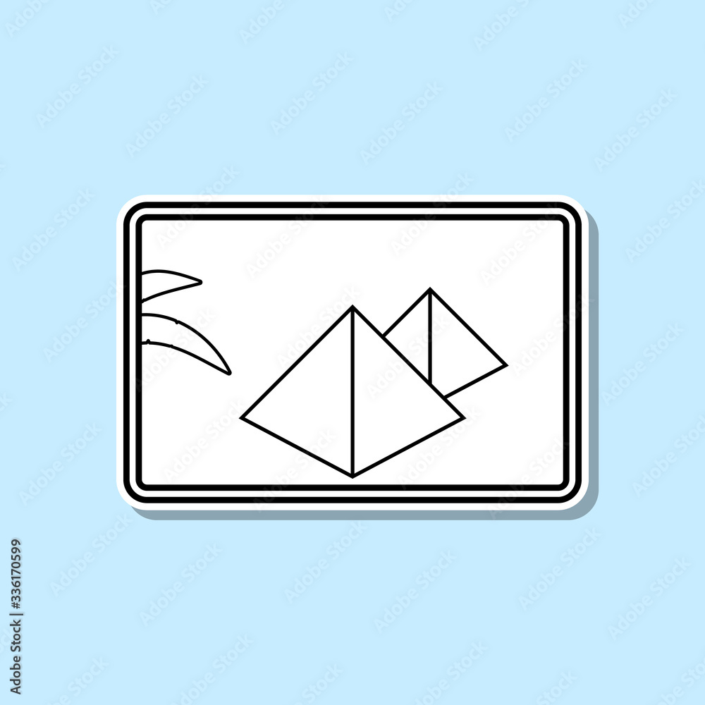 egyptian pyramids in painting sticker icon. Simple thin line, outline vector of Turizm icons for ui and ux, website or mobile application on blue background egyptian pyramids in painting sticker icon. Simple thin line, outline vector of Turizm icons for ui and ux, website or mobile application on blue background