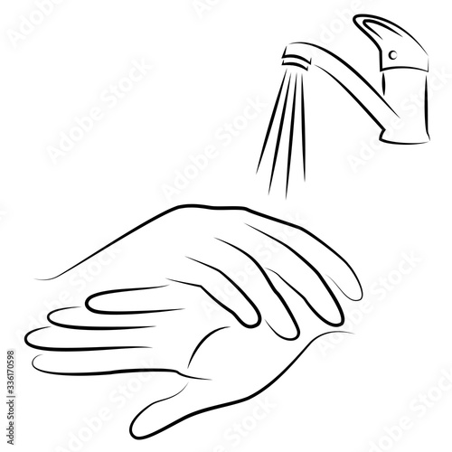 Wash hands with water under the tap. Hygienic procedure. disease prevention, good for health. Vector illustration