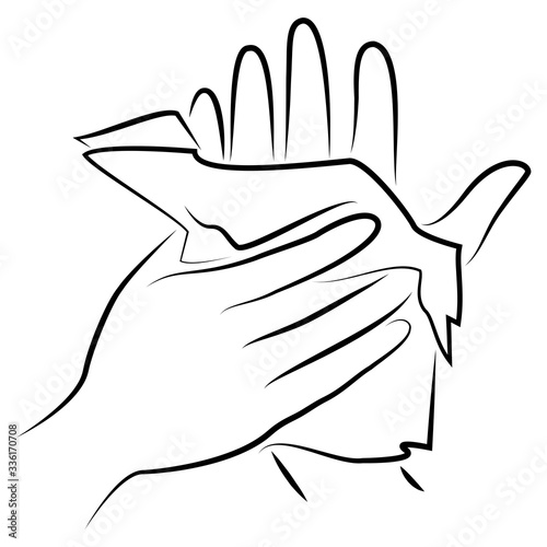 Rub your hands with a clean towel. Hygienic procedure. Disease prevention, good for health. Vector illustration.