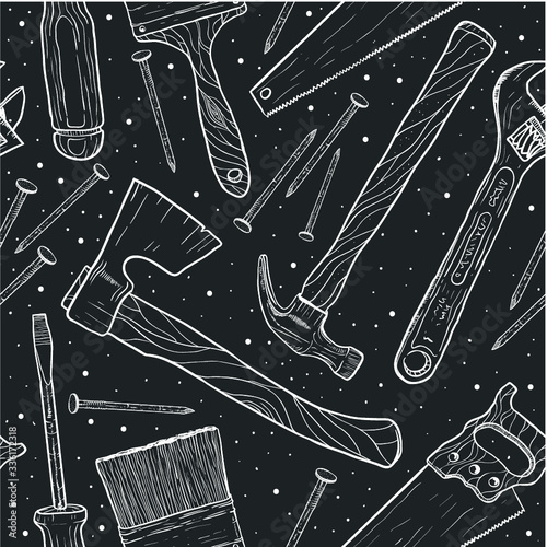 Hand draw sketch house remodel tools. seamless pattern vector.