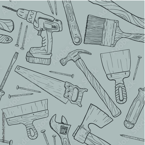 Hand draw sketch house remodel tools. seamless pattern vector.