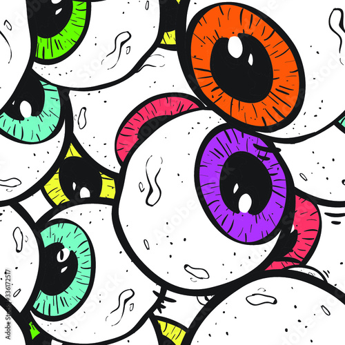 Abstract eye seamless pattern. Surrealism background.