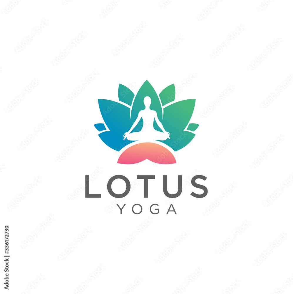 Fototapeta premium Lotus yoga logo design Vector Illustration . Yoga Center Logo Template . Meditation woman logo. Yoga pose Logo vector