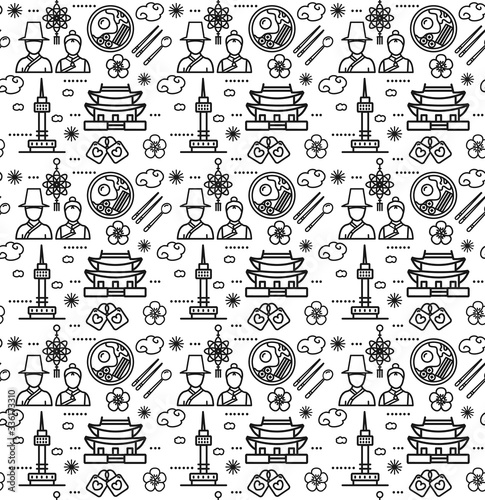 Korea Signs Seamless Pattern Background on a White. Vector