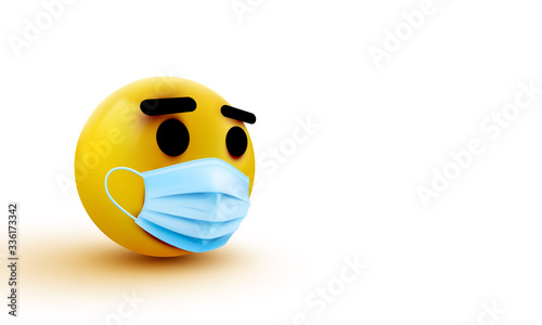 Medical mask emoji isolated on white background.