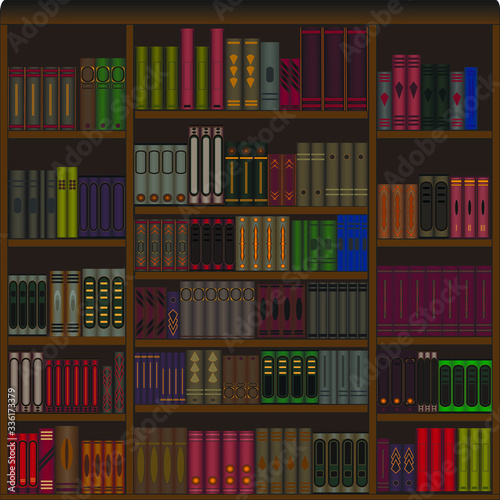 Book background. In the form of a bookcase with different books