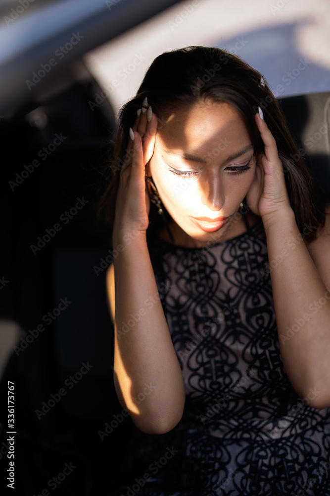 young woman in the car