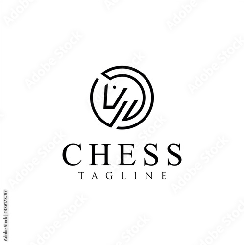 Chess Horse Logo Line Design. Chess Knight Horse linear logo Design Vector illustration.