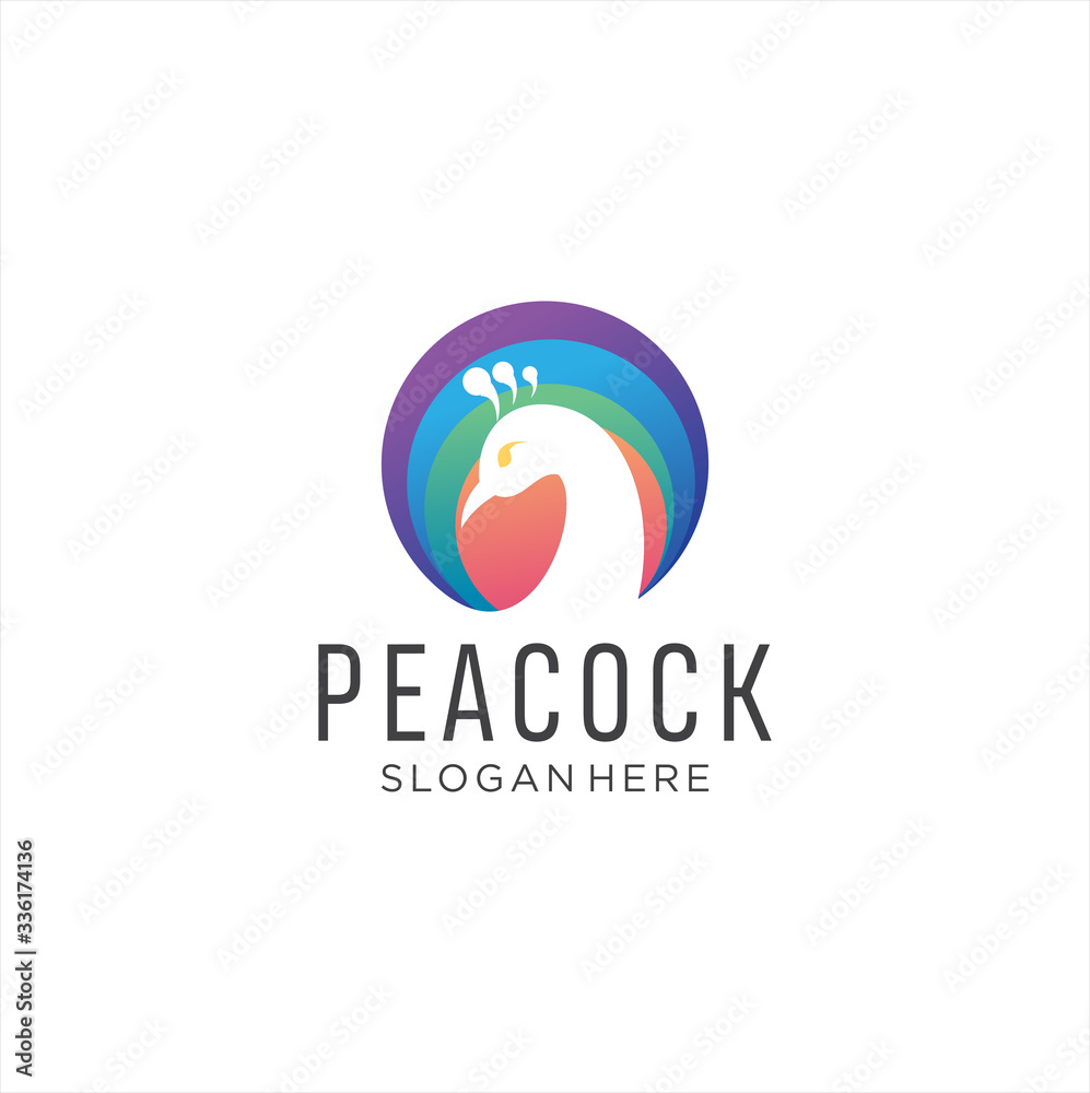 Peacock Logo Design Vector Stock Illustration, peafowl Logo Design Colorful