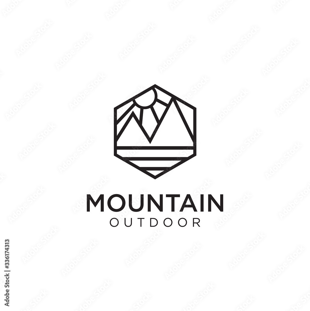 Mountain Adventure logo Line With Sun . Mountain Outdoor Logo Design ,Hiking, Camping, Expedition And Outdoor Adventure. Exploring Nature Mountain Adventure logo Line With Sun . Mountain Outdoor Logo Design ,Hiking, Camping, Expedition And Outdoor Adventure. Exploring Nature
