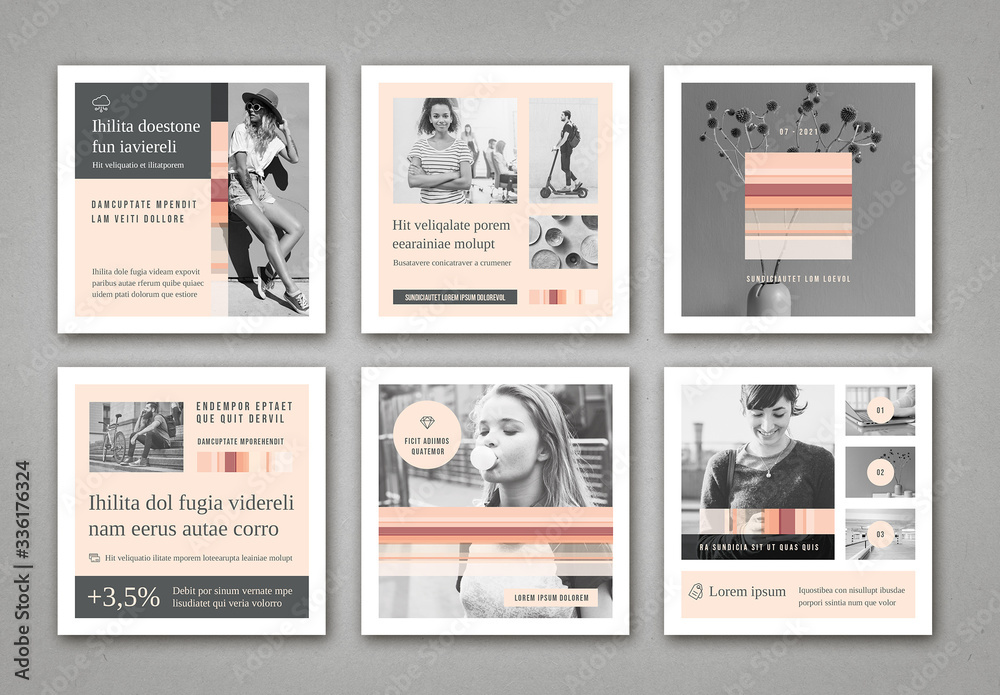 Post Visual Layouts Social Media Post Layouts in Pale Pink and Gray Stock Template | Adobe ...
