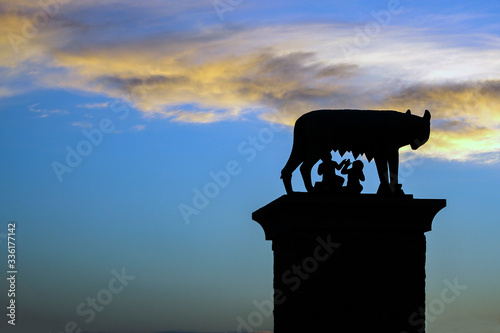 The wolf Luperca nursing Romulus and Remus who according to Roman legend were the founders of Rome. photo